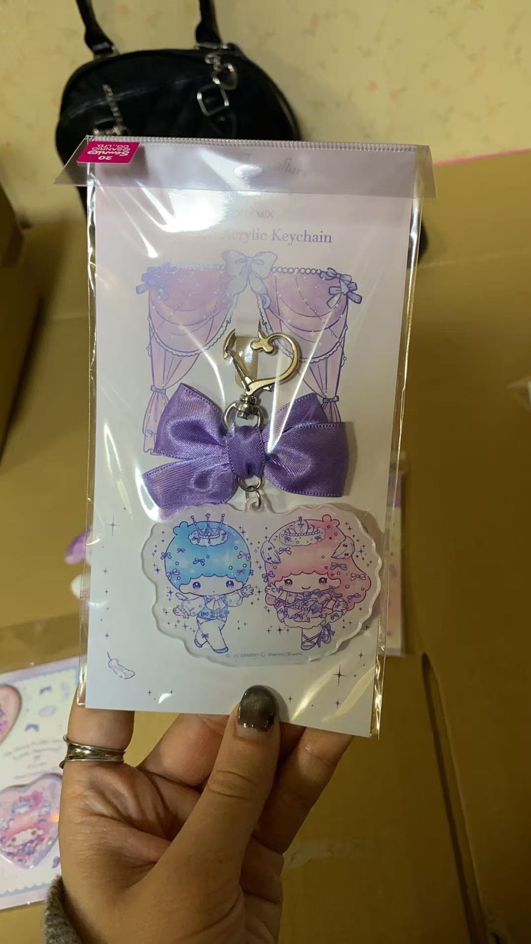 紫色蝴蝶结 蓝色粉色头发双子星 挂件