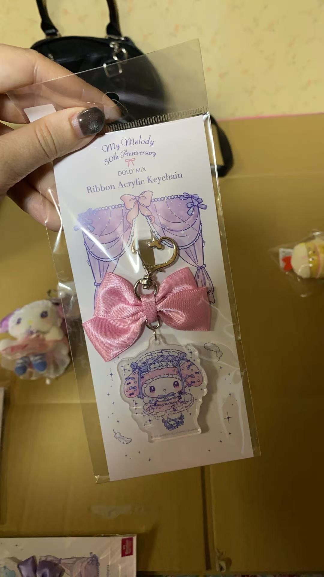 粉色蝴蝶结 蓝色发带美乐蒂亚克力 挂件