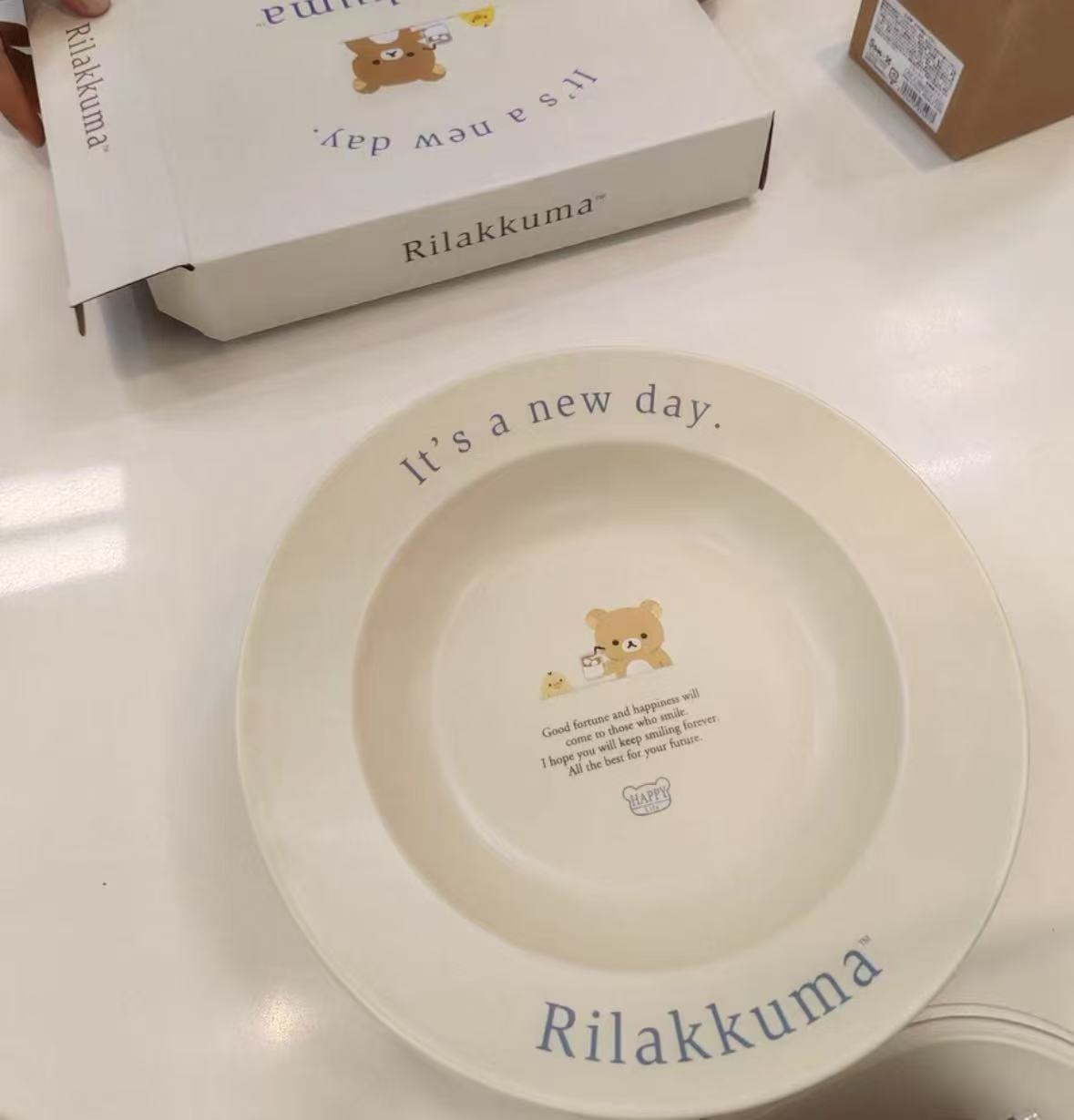 轻松熊 哥哥和小鸡图案 深盘子