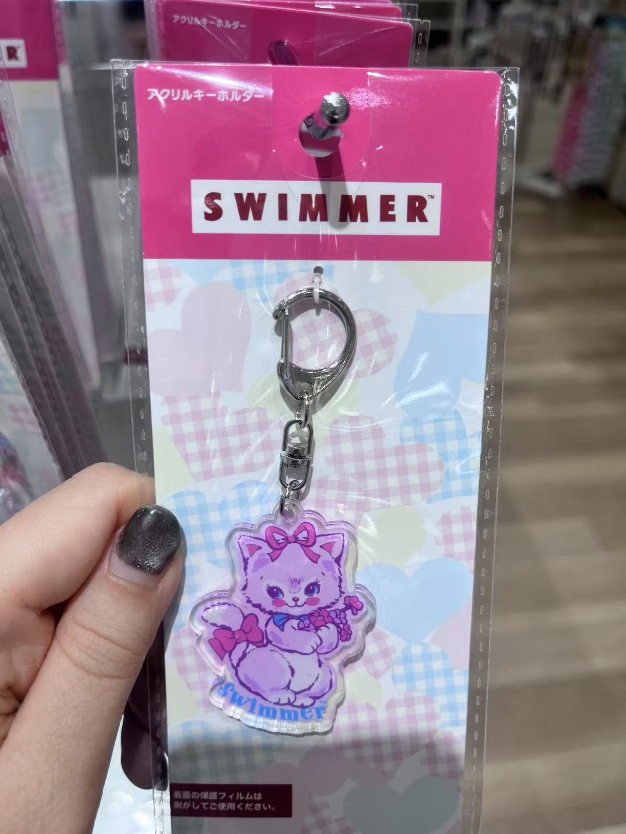SWIMMER 粉色蝴蝶结猫咪 亚克力挂件