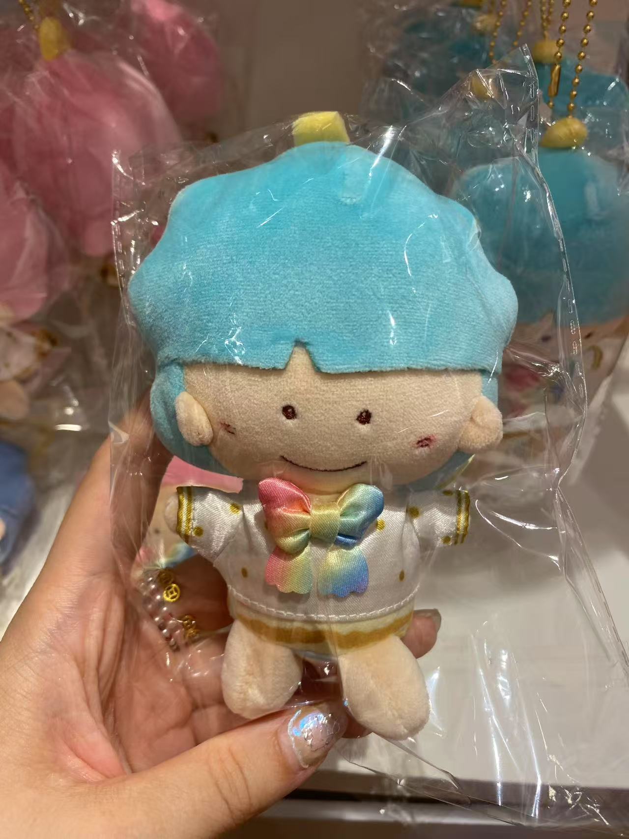 Kts 三丽欧 双子星蓝色 笑脸图案 彩色领结挂件