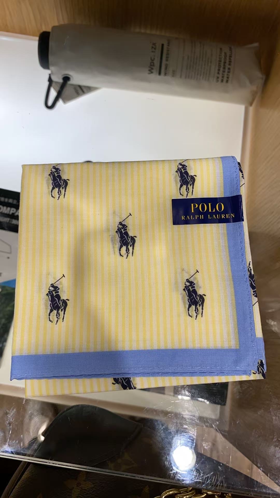 0721POLO标蓝色边黄色规则条纹 手绢