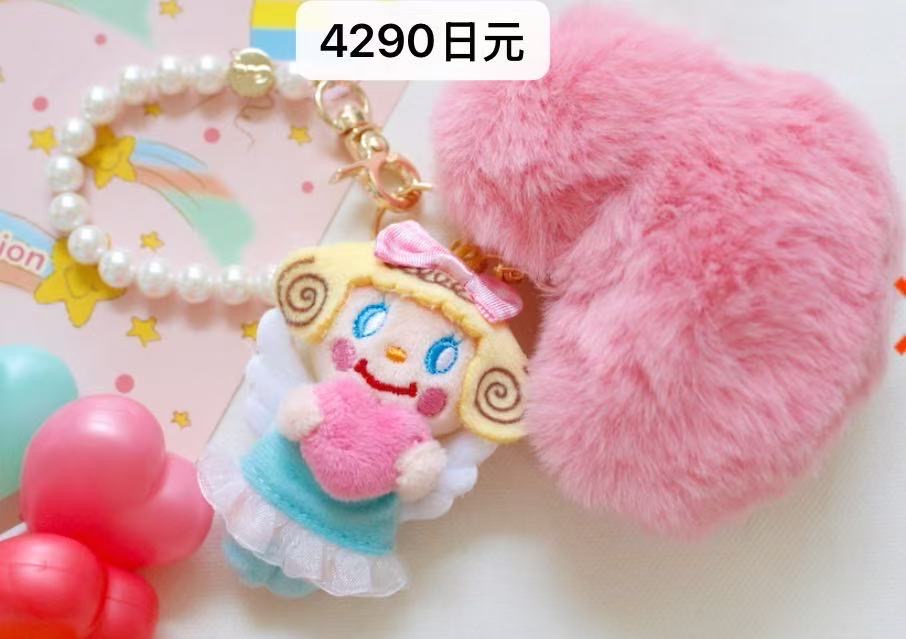 0915 卷毛女孩 黄色头发粉色蝴蝶结 蓝色裙子 粉色球球 挂件