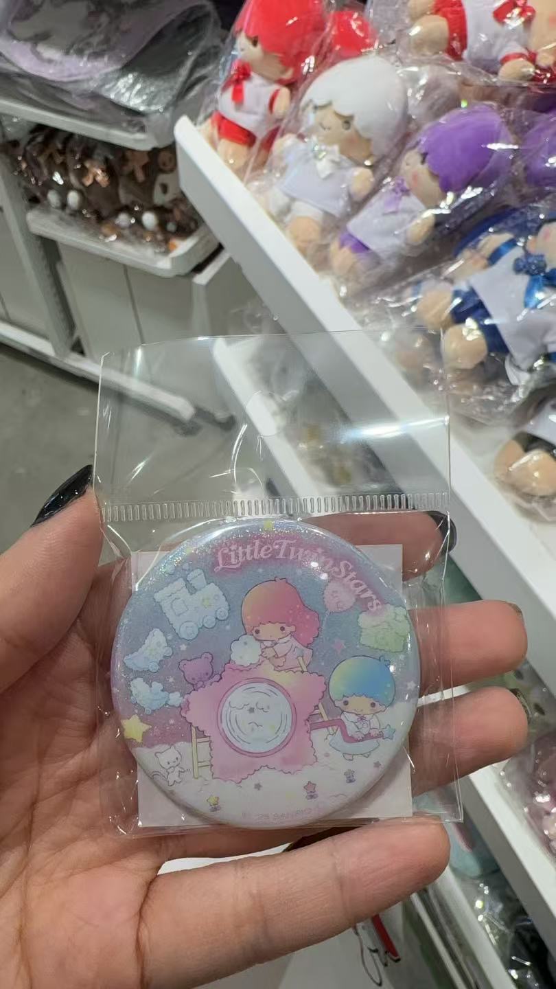 0919粉色双子星五角星，圆徽章