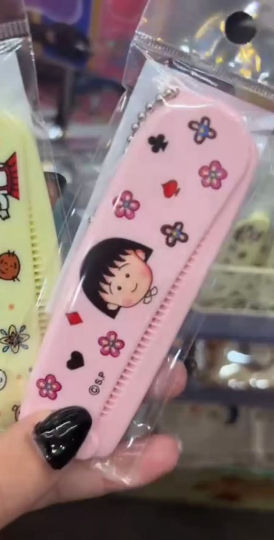 0921 樱桃小丸子 粉色 花朵图案 梳子 树脂