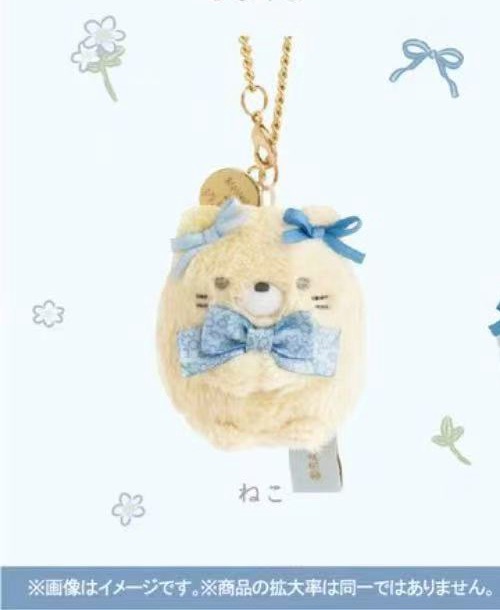 1004 MDF 角落生物 白色猫咪 蓝色蝴蝶结挂件 