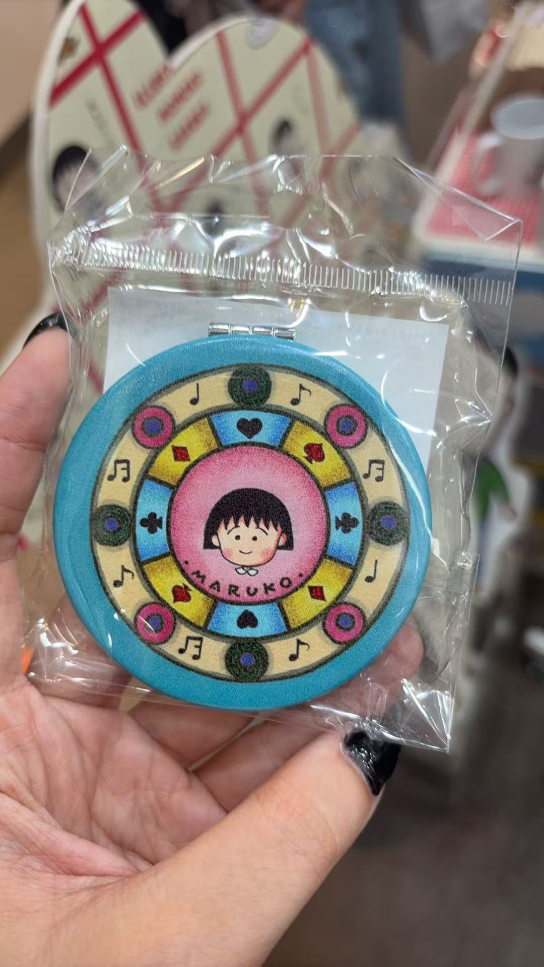 0921 樱桃小丸子 蓝色圆形 扑克图案 双面镜