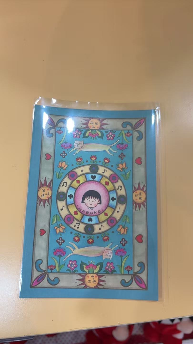 0921 樱桃小丸子 蓝色 太阳图案 猫咪图案 明信片