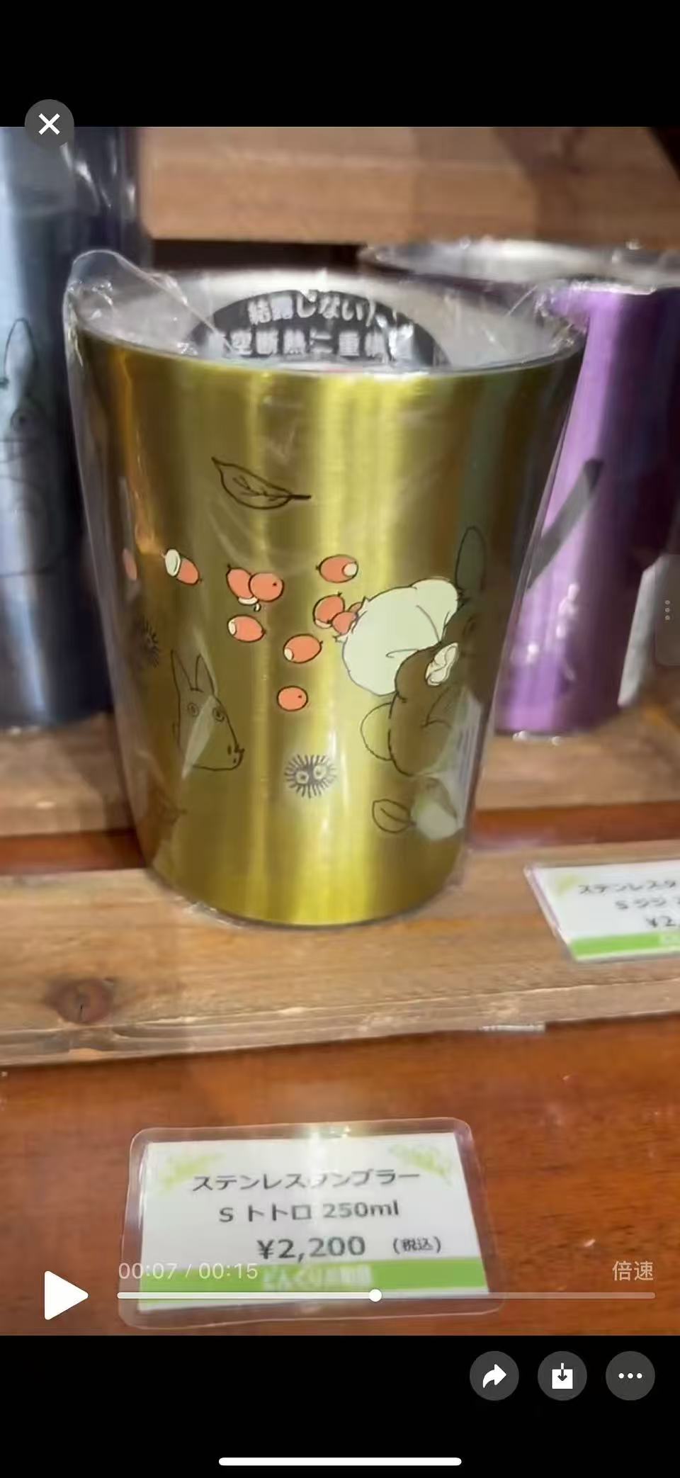 0922 龙猫 金色龙猫 红色果实图案 水杯 