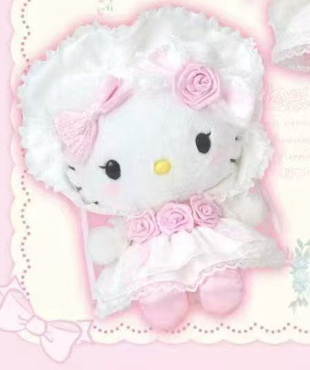 0925 三丽欧kt 白色帽子 三朵粉花连衣裙 公仔 不保单