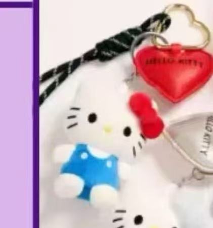 1001 三丽鸥 kt 蓝色裙子 红色心心形扣挂件