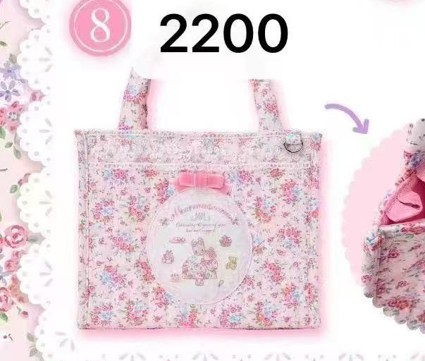 1008 三丽欧茉莉兔 粉色碎花 粉色蝴蝶结 手提包