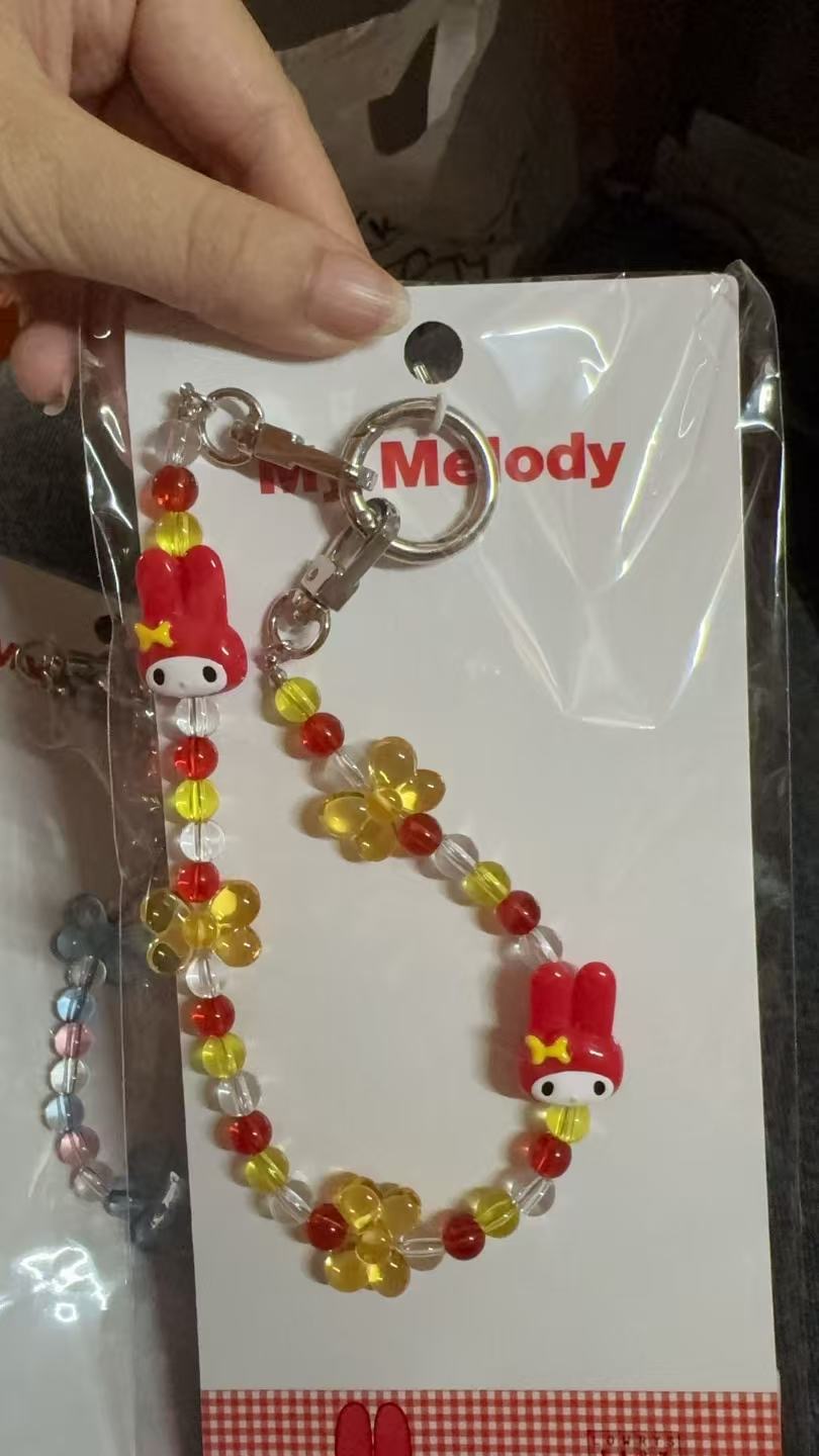 1001三丽鸥 美乐蒂黄色串珠 钥匙扣手机链
