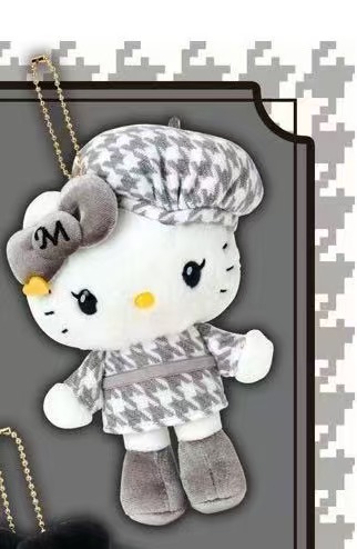 1029 三丽欧千鸟格 灰白色连衣裙 KT 毛绒挂件