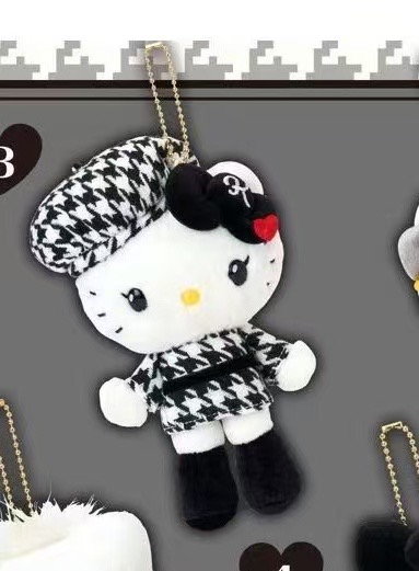 1029 三丽鸥 千鸟格 黑蝴蝶结 kt毛绒挂件
