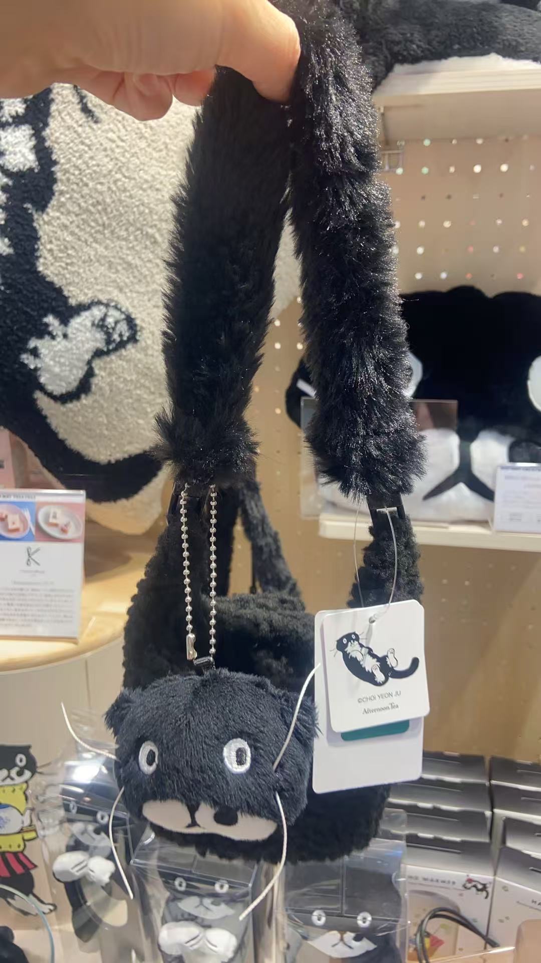 1027 黑白猫咪 毛绒 放杯子的包