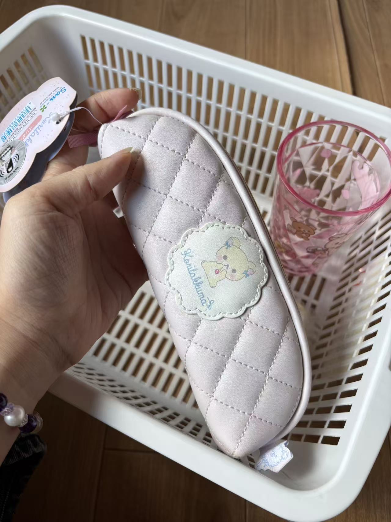 1028 粉色妹妹图案 皮质 小收纳包 