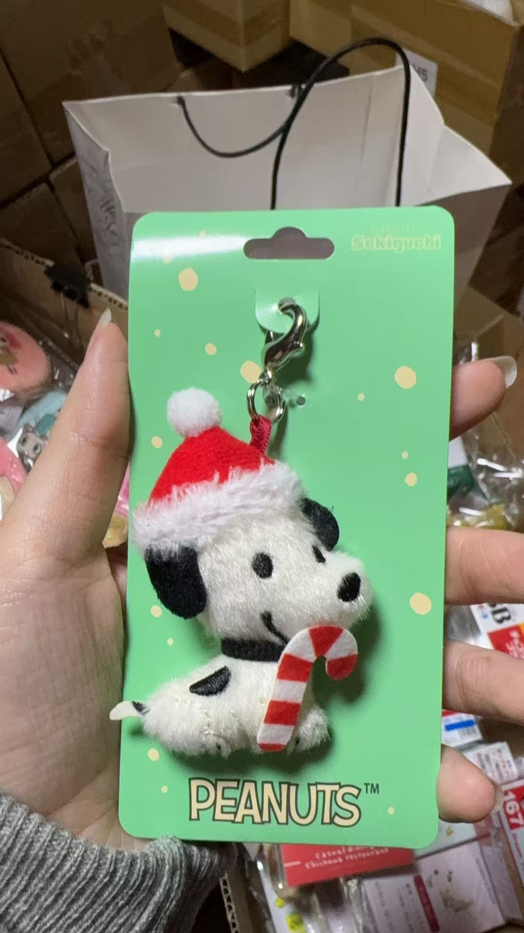 1107 史努比红色圣诞帽 红色圣诞棍 毛绒钥匙扣