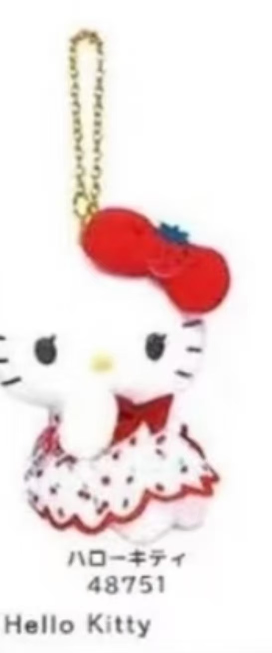 1110 三丽欧Kt 侧身坐姿 头顶红色蝴蝶结  波点连衣裙 毛绒挂件