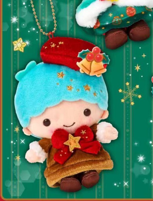 1113 三丽欧圣诞蓝色头发 棕红色礼帽 双子星男孩 毛绒挂件
