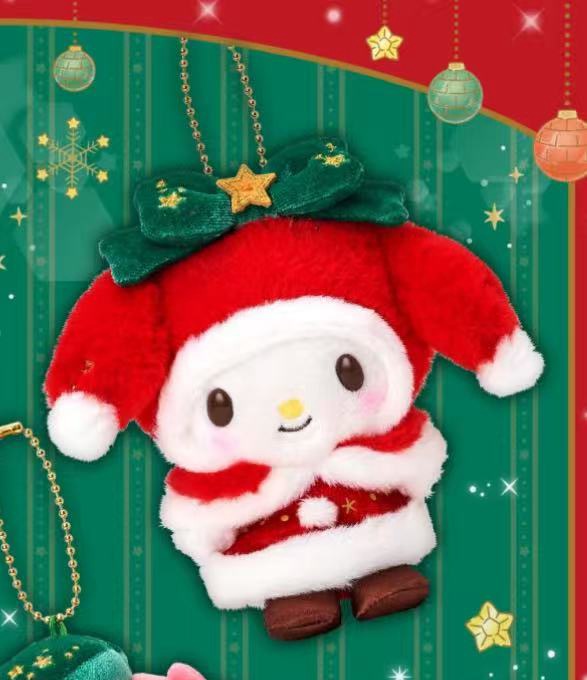 1113 三丽欧圣诞美乐蒂 红色头发红色披风 绿色蝴蝶结 毛绒挂件 