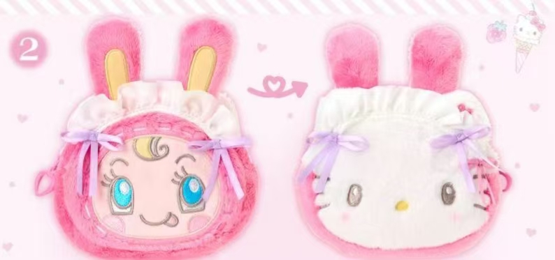 1119 AB面毛绒收纳包 kitty和钢琴兔