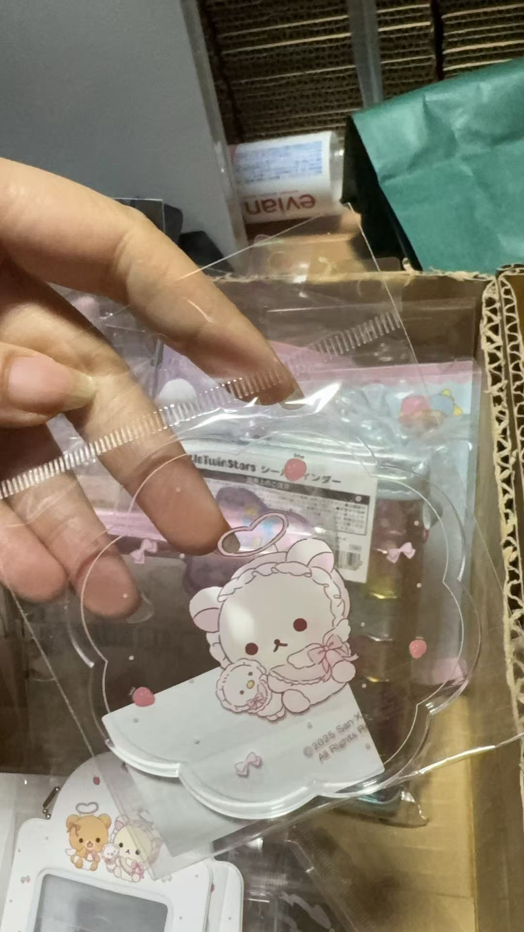 1114 轻松熊 浅色花边小白熊与小黄鸡 透明亚克力装饰配件