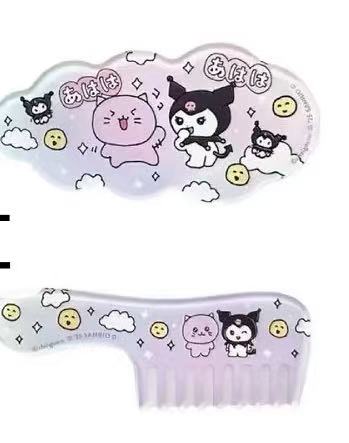 1118 三丽鸥 粉色小猫与黑色帽子库洛米 淡蓝紫色发夹和梳子一对