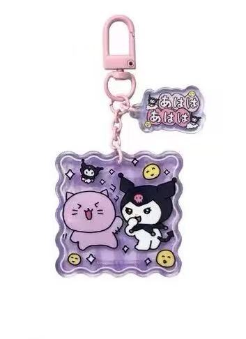 1118 三丽鸥 粉色小猫与黑色帽子库洛米 紫色亚克力钥匙扣