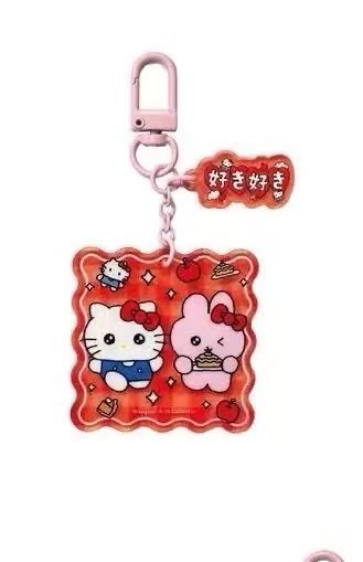 1118 kt和兔子 波浪纹边红色亚克力 挂件