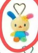 1117 三丽欧花小兔 蓝色粉色耳朵 爱心扣 毛绒挂件