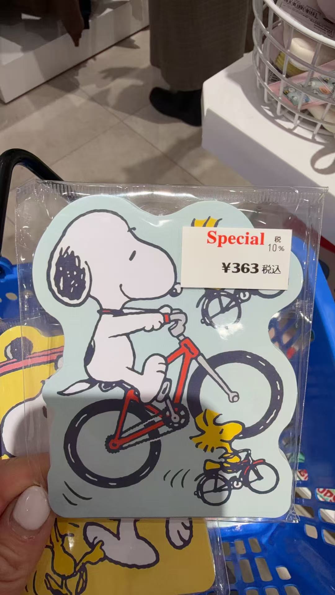 0105 史努比 史努比骑自行车 蓝绿色便签