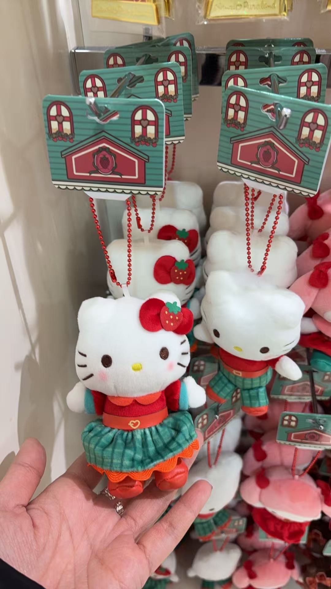 0109 三丽鸥 彩虹乐园限定的Hello Kitty草莓屋主题毛绒挂件