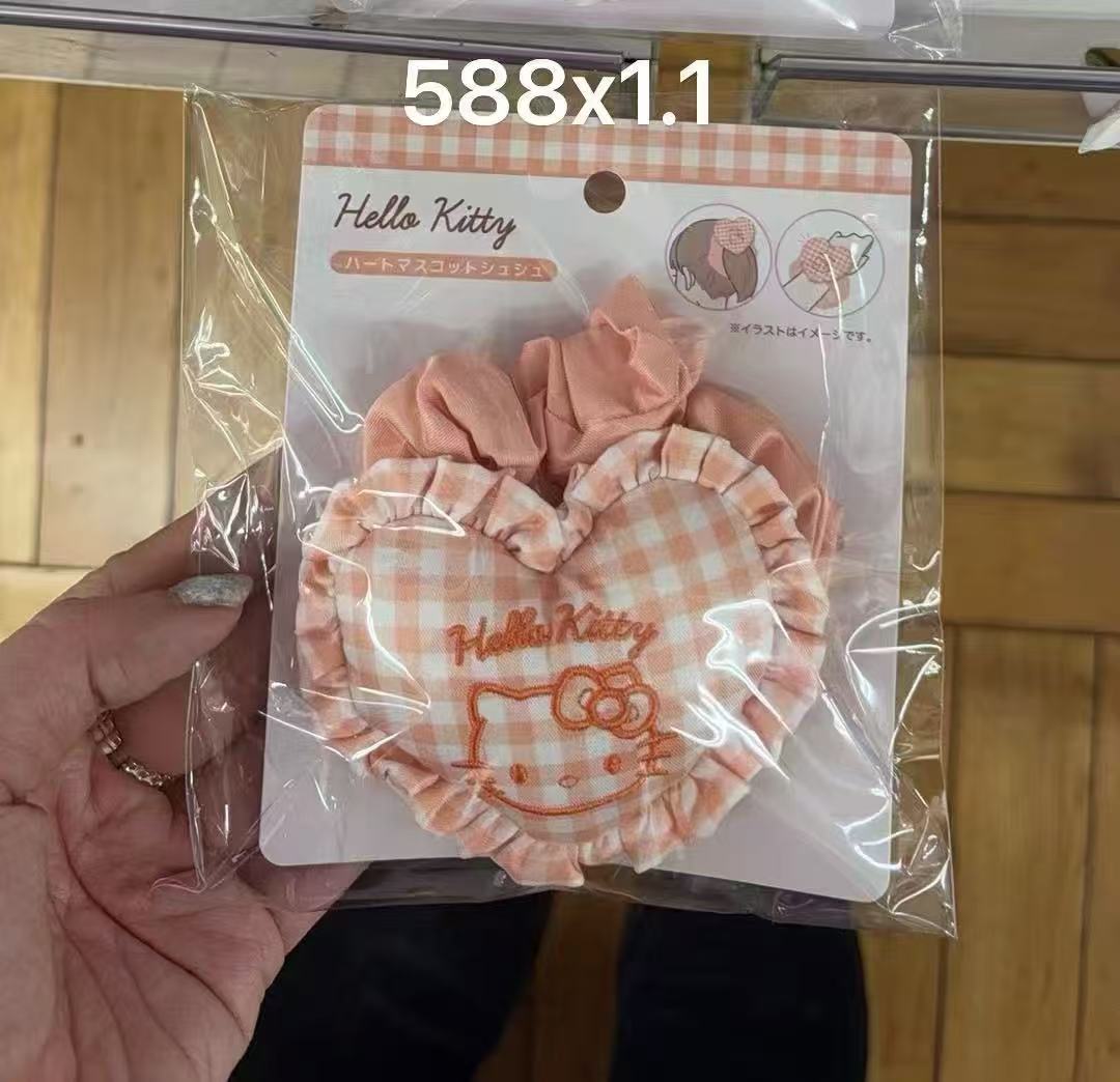 0113 折扣店三丽鸥  Kitty粉白条纹爱心形发绳