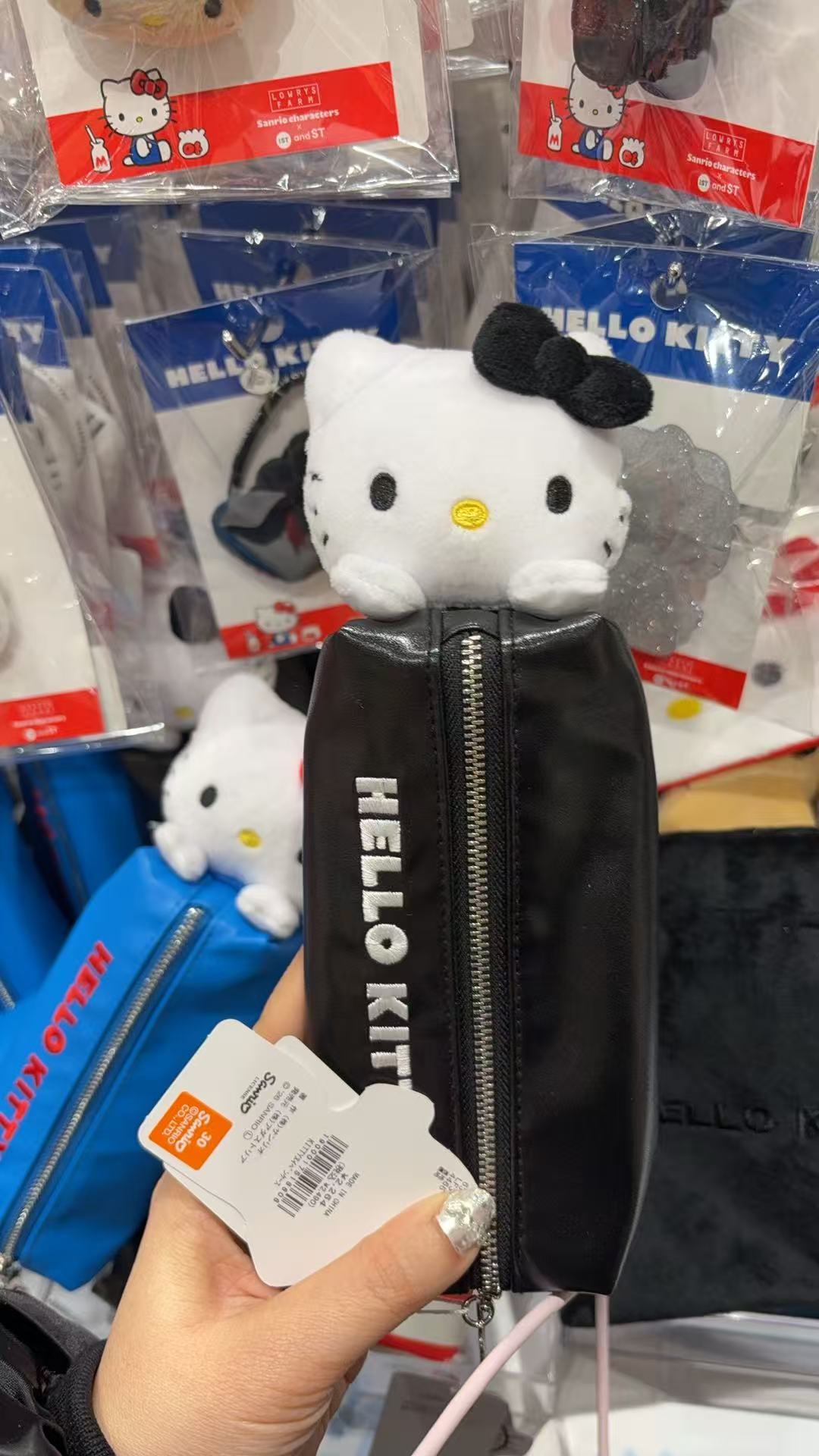 0218 三丽鸥 白皮kitty黑色蝴蝶结 黑色文具盒