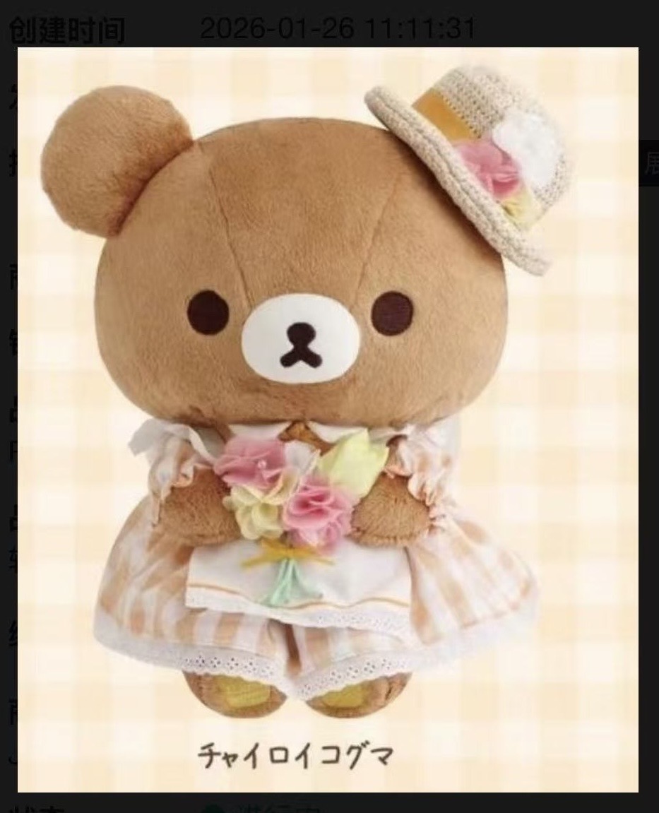 0222轻松熊棕色格子裙弟弟头上有帽子玩偶52汇