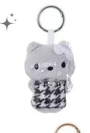 JP 0224三丽鸥kts 灰色千鸟格kt挂件 48汇起接