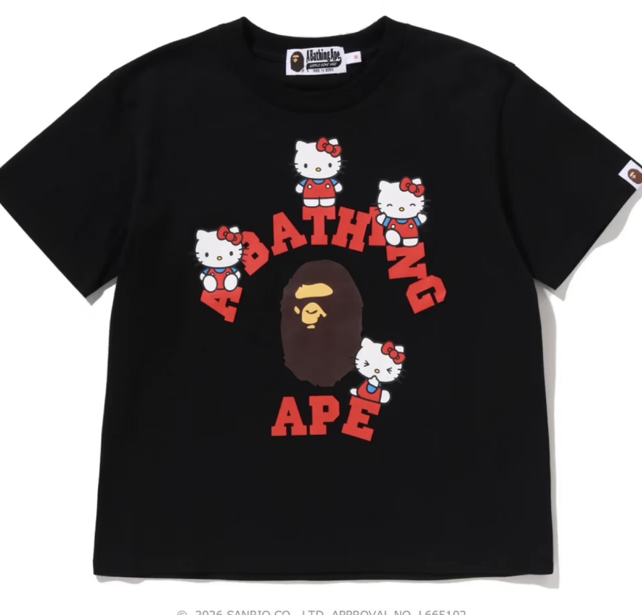 0228 三丽鸥bape 与Hello Kitty 联名短袖T恤黑色s码52汇