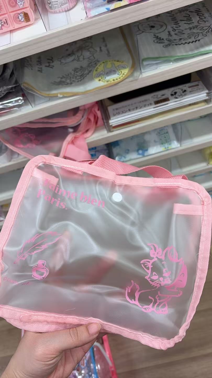 0301 百元店 小猫咪图案 粉色透明收纳包