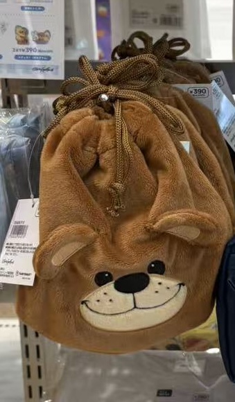 0302 梨花熊 棕色毛绒抽拉绳收纳袋