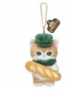 5汇0418 mofusand面包房系列面包师绿色帽子猫咪毛绒挂件