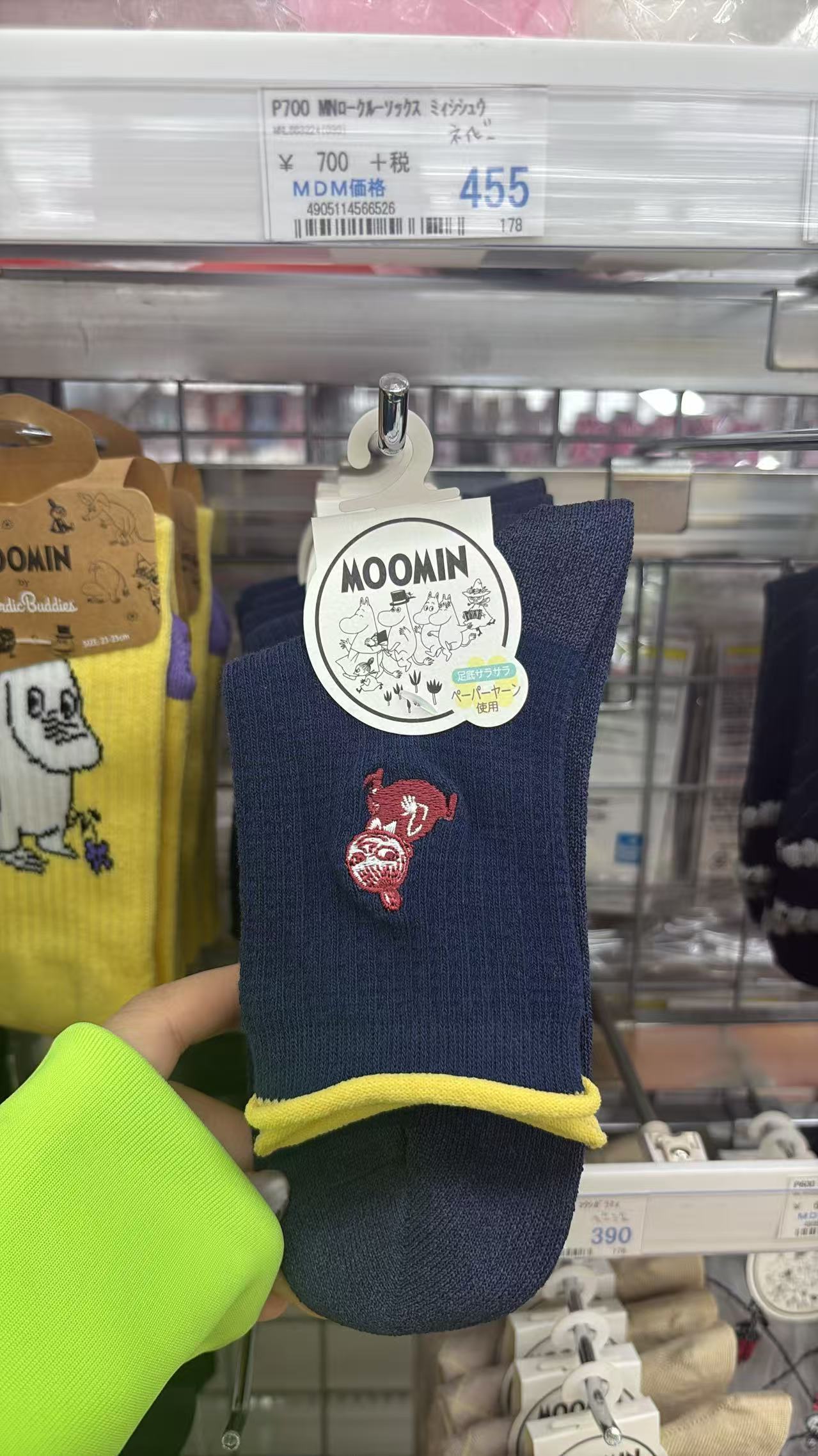 0512 折扣店  Moomin 亚美红色刺绣 藏青色 袜子