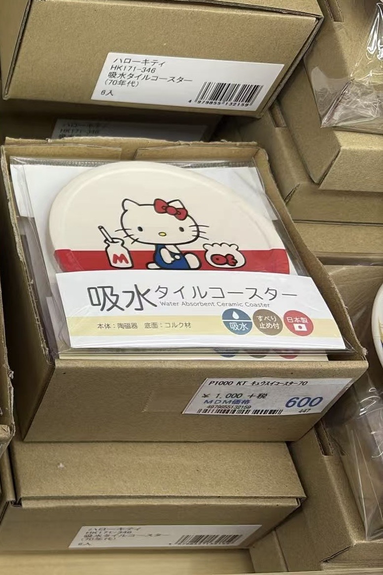 0525 折扣店 Hello Kitty 复古风吸水陶瓷杯垫 牛奶图案