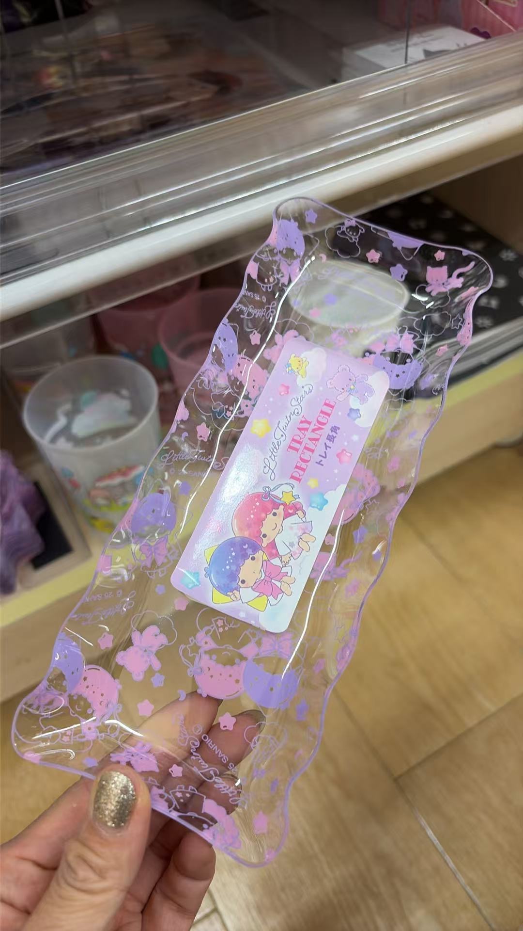 0616 百元店 Little Twin Stars 双子星 波浪边透明长方形收纳托盘