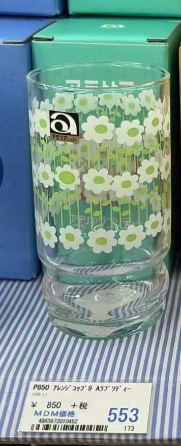 0619 折扣店 清新绿小雏菊图案 透明玻璃杯