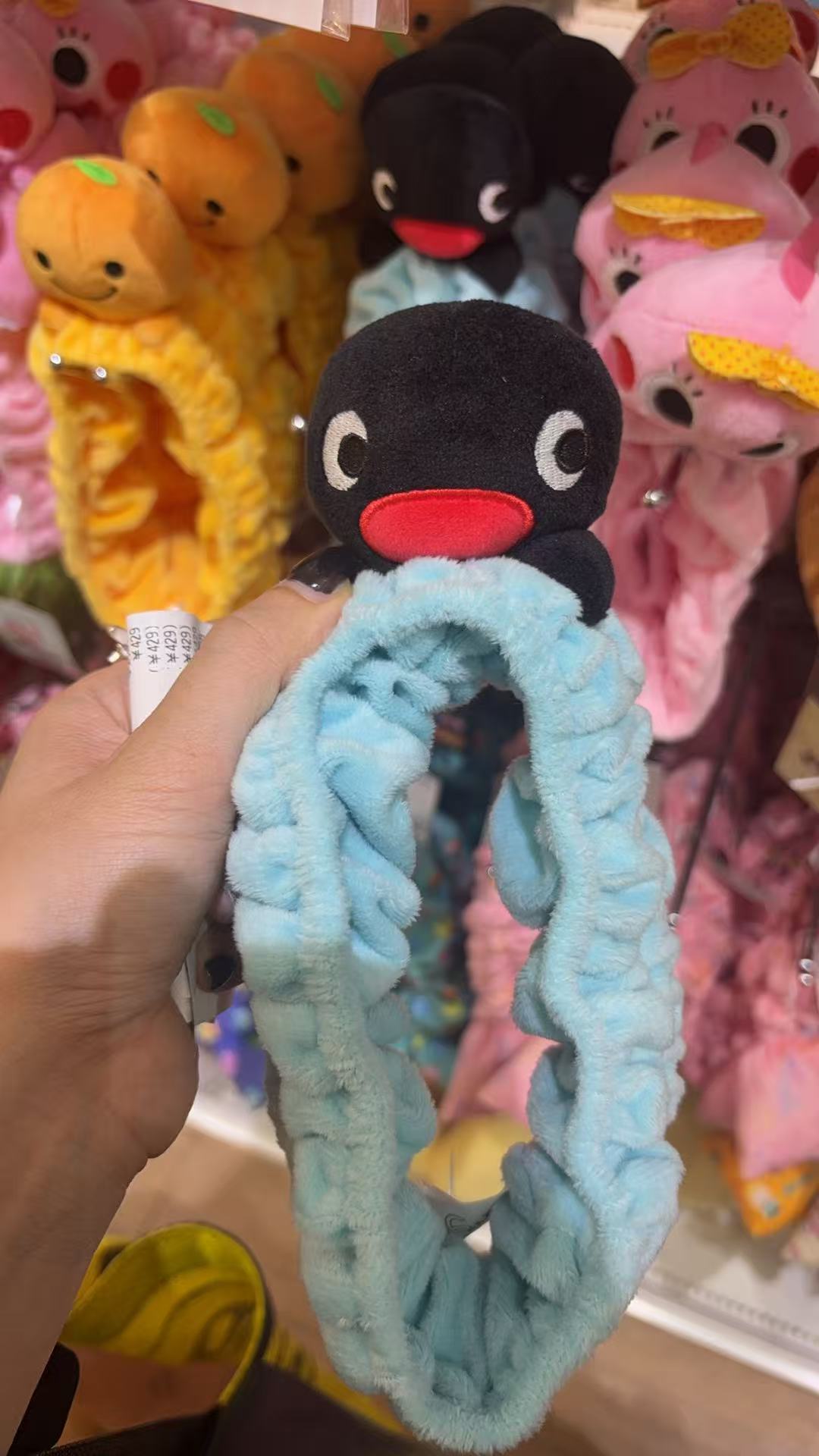0917 黑色企鹅 蓝色 毛绒发带