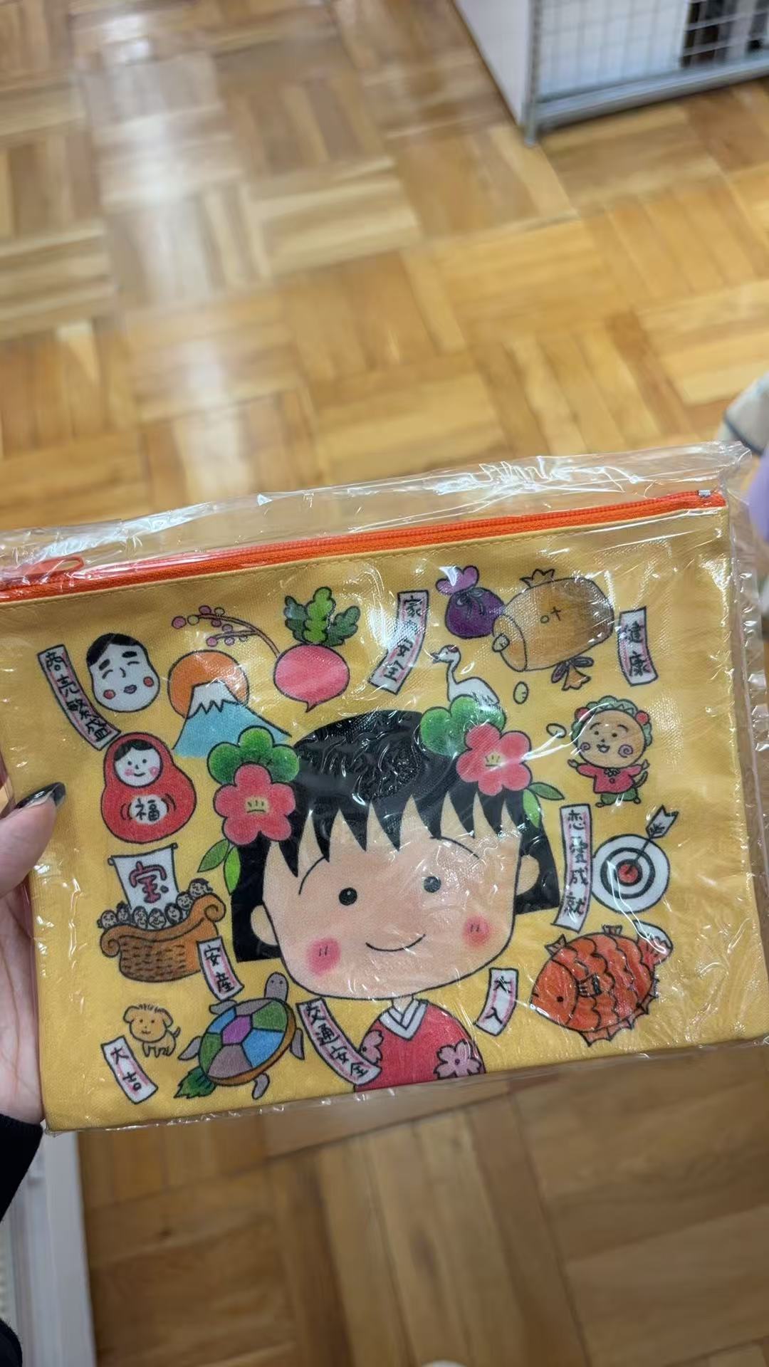 1001 折扣店 樱桃小丸子 橘色 收纳包 